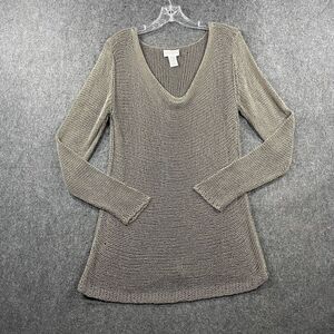 Light Taupe Knit Long-Sleeve V-Neck Top